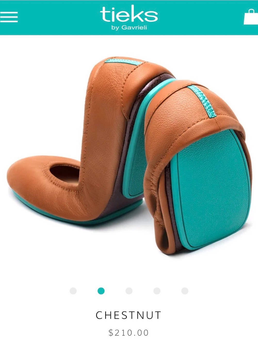 Tieks Brown Leather Flats with Turquoise Insoles